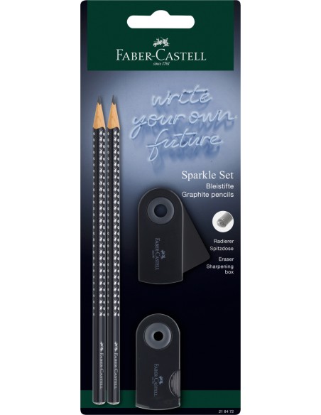 Harilik pliiats Faber-Castell Sparkle must 2tk + teritaja ja kustukumm