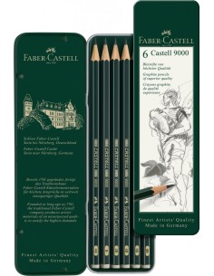 Faber-Castell Castell 9000 graphite pencil, tin of 6, HB, B, 2B, 4B, 6B, 8B