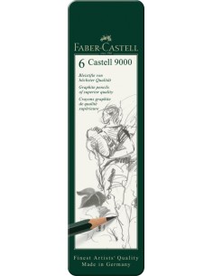 Faber-Castell Castell 9000 graphite pencil, tin of 6, HB, B, 2B, 4B, 6B, 8B 2