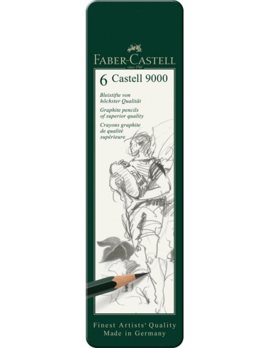 Faber-Castell Castell 9000 graphite pencil, tin of 6, HB, B, 2B, 4B, 6B, 8B