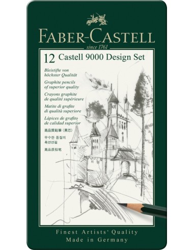 Faber-Castell Castell 9000 graphite pencil, Design Set, tin of 12, degrees of hardness 5H-5B