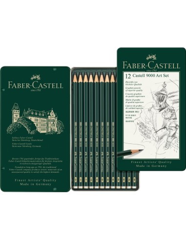 Faber-Castell Castell 9000 graphite pencil, Art Set, tin of 12, degrees of hardness 2H-8B