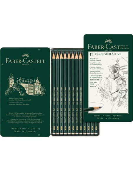 Faber-Castell Castell 9000 graphite pencil, Art Set, tin of 12, degrees of hardness 2H-8B