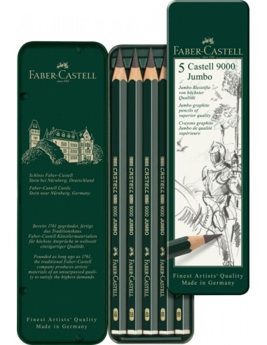 Faber-Castell Castell 9000 Jumbo artists´ graphite pencil, tin of 5, HB, 2B, 4B, 6B, 8B