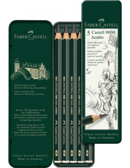 Harilik pliiats Faber-Castell 9000 Jumbo 5tk/pk metall pinalis