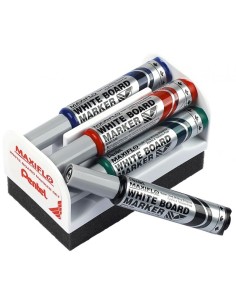 Valgetahvlimarker Pentel Maxiflo 6mm 4-värvi komplekt+puhastuskäsn