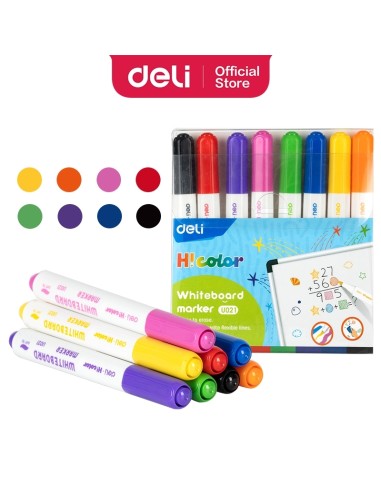 Whiteboard Marker DELI Soft tip black red blue green pink orange purple