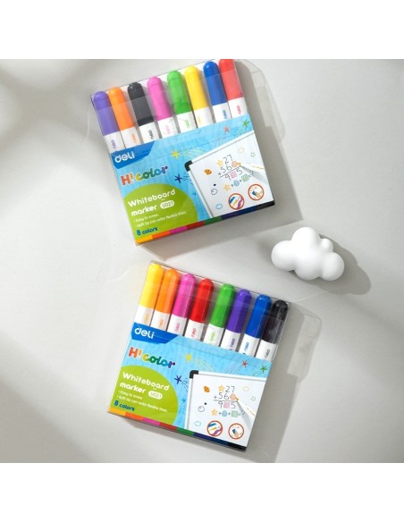 Whiteboard Marker DELI Soft tip black red blue green pink orange purple