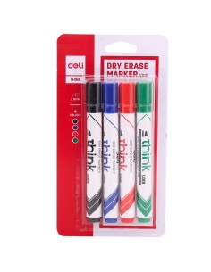 Valgetahvlimarker Deli U00101 komplekt 4 värvi, ümar ots 2mm
