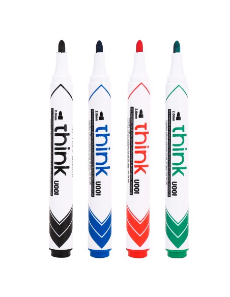 Valgetahvlimarker Deli U00101 komplekt 4 värvi, ümar ots 2mm
