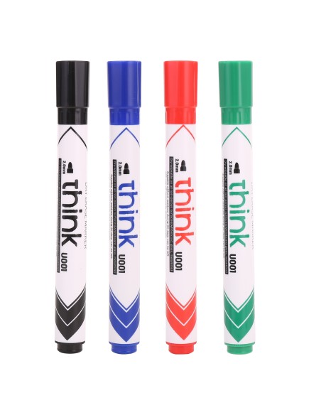 Valgetahvlimarker Deli U00101 komplekt 4 värvi, ümar ots 2mm