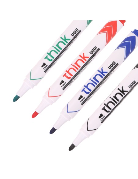 Valgetahvlimarker Deli U00101 komplekt 4 värvi, ümar ots 2mm