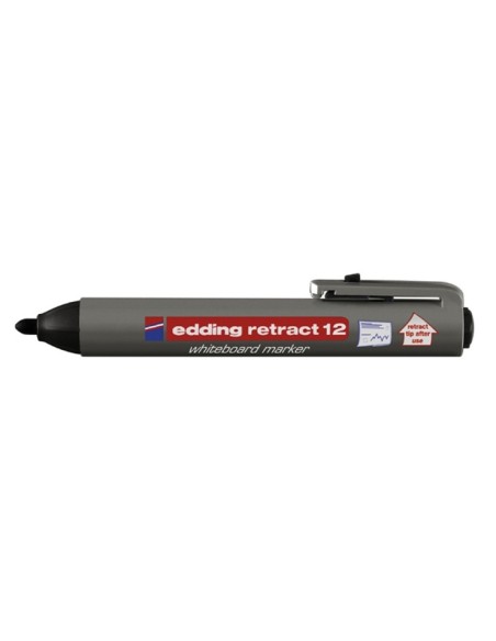 Valgetahvlimarker Edding 12 1,5-3mm, ümar ots, klõpsuga, must
