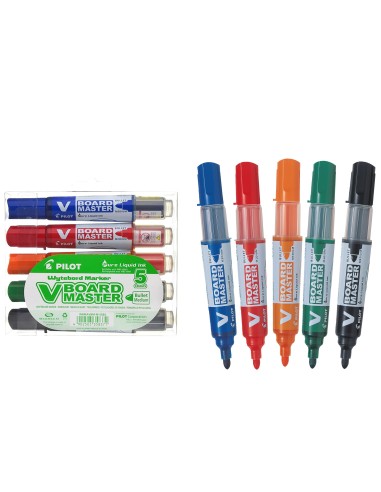 Valgetahvlimarker Pilot V Board Master komplekt 5 värvi, ümar ots