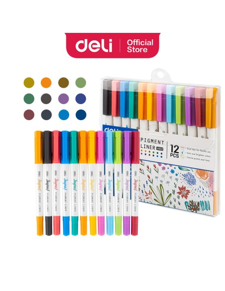 Pigment Liner DELI Tip: 0.5mm/1.0mm; black, red, blue, green, dark blue, dark
