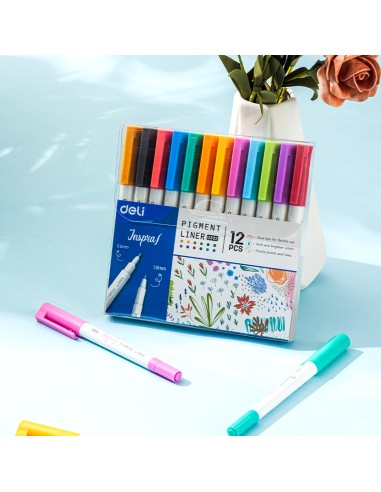 Pigment Liner DELI Tip: 0.5mm/1.0mm; black, red, blue, green, dark blue, dark