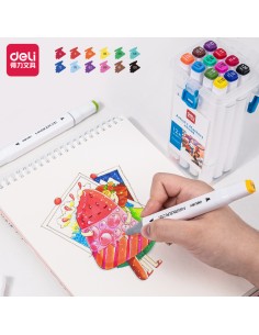 Marker DELI Sketch kahepoolsed veebaasil 12-värvi