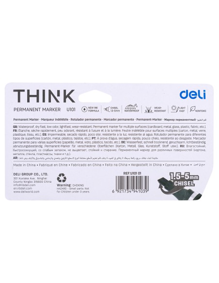 Permanentne marker DELI U101 1.5-5mm, lõigatud ots komplekt 4 värvi