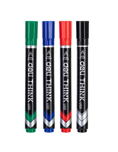 Permanentne marker DELI U101 1.5-5mm, lõigatud ots komplekt 4 värvi