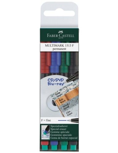 Faber-Castell Multimark overhead marker water-resistant, F, wallet of 4: red, blue, green, black