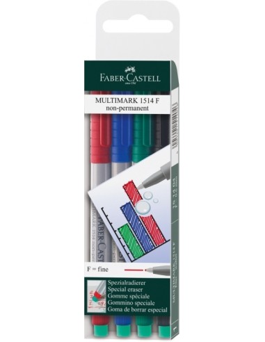 Faber-Castell Multimark overhead marker water-soluble, F, wallet of 4: red, blue, green, black