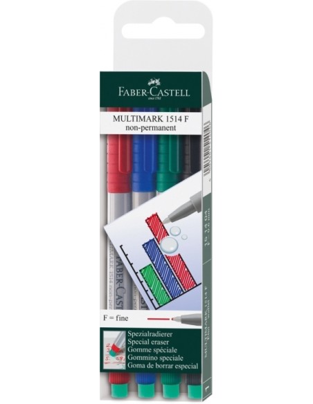 Faber-Castell Multimark overhead marker water-soluble, F, wallet of 4: red, blue, green, black