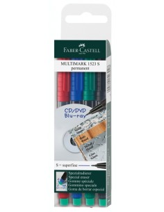 Faber-Castell Multimark overhead marker water-soluble, S, wallet of 4: red, blue, green, black