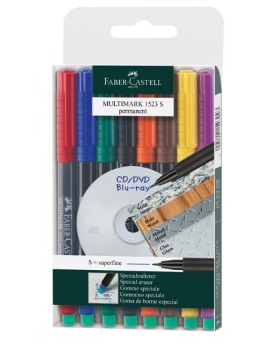 Faber-Castell Multimark overhead marker water-resistant, S, wallet of 8: red, blue, green, black, orange, brown, yellow, violet