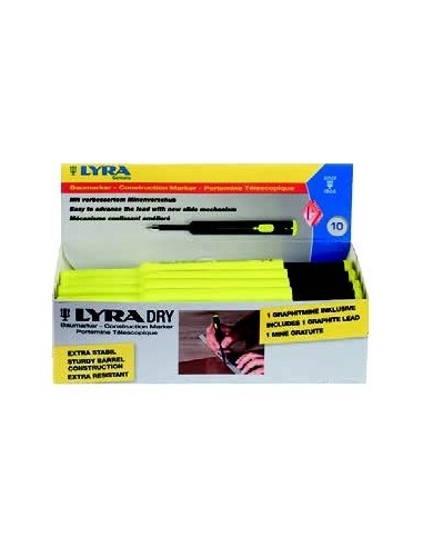 Harilik pliiats Lyra Dry Profi, ehitusmarker, reguleeritav pikkus grafiit 2B must