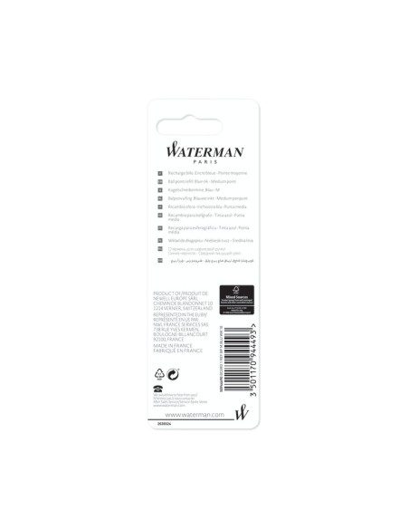 Waterman Ballpoint Pen Refill, Fine Tip with Blue Ink, 1 Count