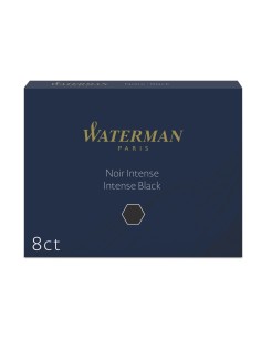 Waterman Fountain Pen Ink Cartridges, Long, Intense Black, 8 Count