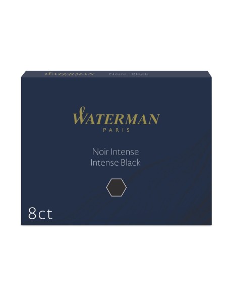 Waterman Fountain Pen Ink Cartridges, Long, Intense Black, 8 Count