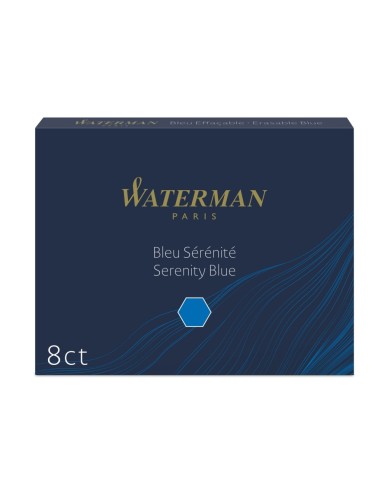Waterman Fountain Pen Ink Cartridges, Long, Serenity Blue, 8 Count