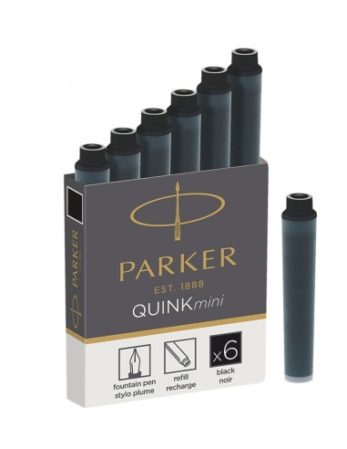 PARKER QUINK Mini Fountain Pen Ink Refill Cartridges, Black, 6 Count