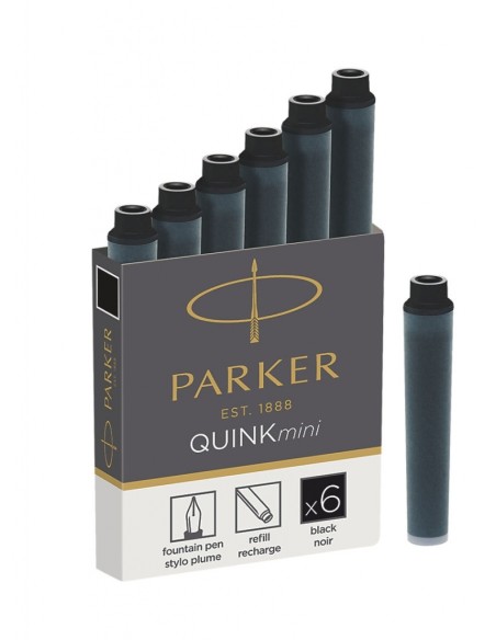 PARKER QUINK Mini Fountain Pen Ink Refill Cartridges, Black, 6 Count