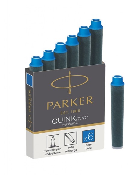 PARKER QUINK Mini Fountain Pen Ink Refill Cartridges, Blue, 6 Count