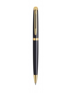 Waterman Hémisphère Ballpoint Pen, Gloss Black with 23k Gold Trim, Medium Point with Blue Ink Cartridge, Gift Box