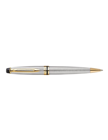 Waterman Expert Ballpoint Pen, Stainless Steel with 23k Gold Trim, Medium Point with Blue Ink Cartridge, Gift Box
