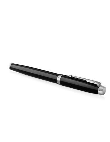 PARKER IM Fountain Pen, Black Lacquer Chrome Trim, Fine Nib with Blue Ink Refill (1931644)