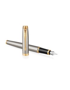 PARKER IM Fountain Pen, Brushed Metal, Fine Nib with Blue Ink Refill (1931649)