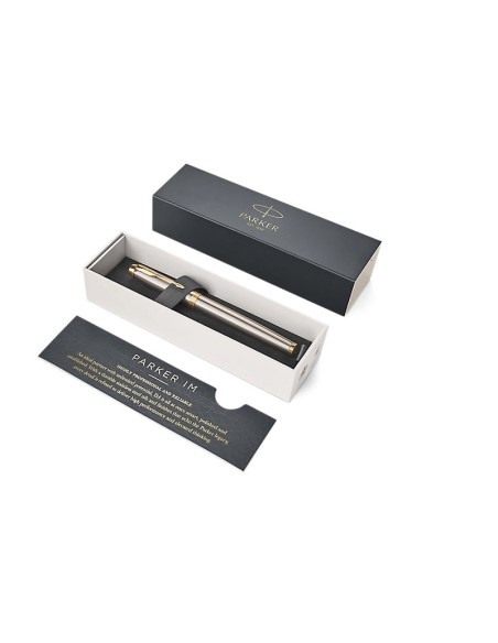 PARKER IM Fountain Pen, Brushed Metal, Fine Nib with Blue Ink Refill (1931649)