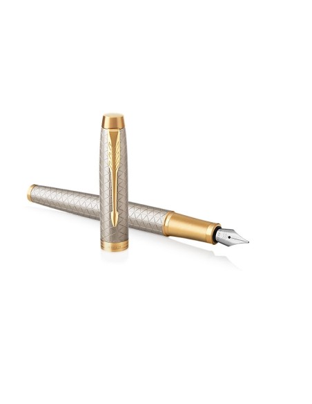 PARKER IM Fountain Pen, Premium Warm Silver, Fine Nib with Blue Ink Refill (1931684)