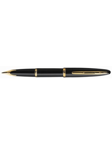 Waterman Carène Black Sea Fountain Pen, High-Gloss Black & 23k Gold Clip, Fine Nib with Blue Ink Cartridge, Gift Box