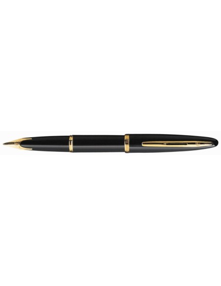 Waterman Carène Black Sea Fountain Pen, High-Gloss Black & 23k Gold Clip, Fine Nib with Blue Ink Cartridge, Gift Box