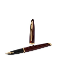 Waterman Carène Marine Amber Fountain Pen, Gloss Brown & Black with 23k Gold Clip, Fine Nib with Blue Ink Cartridge, Gift Box