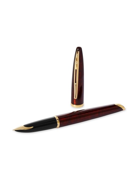 Waterman Carène Marine Amber Fountain Pen, Gloss Brown & Black with 23k Gold Clip, Fine Nib with Blue Ink Cartridge, Gift Box