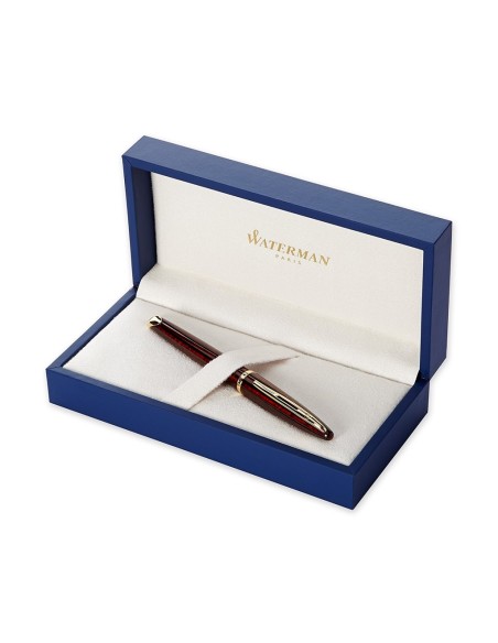 Waterman Carène Marine Amber Fountain Pen, Gloss Brown & Black with 23k Gold Clip, Fine Nib with Blue Ink Cartridge, Gift Box