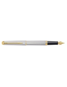 Waterman Hémisphère Fountain Pen, Stainless Steel with 23k Gold Trim, Fine Nib with Blue Ink Cartridge, Gift Box