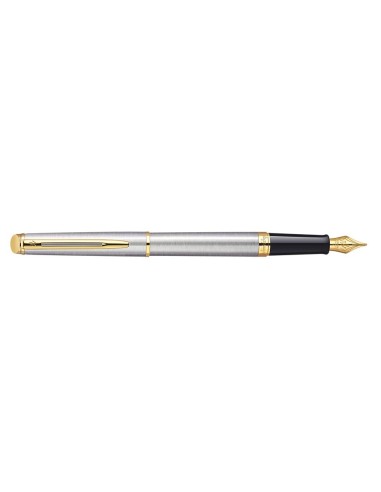 Waterman Hémisphère Fountain Pen, Stainless Steel with 23k Gold Trim, Fine Nib with Blue Ink Cartridge, Gift Box