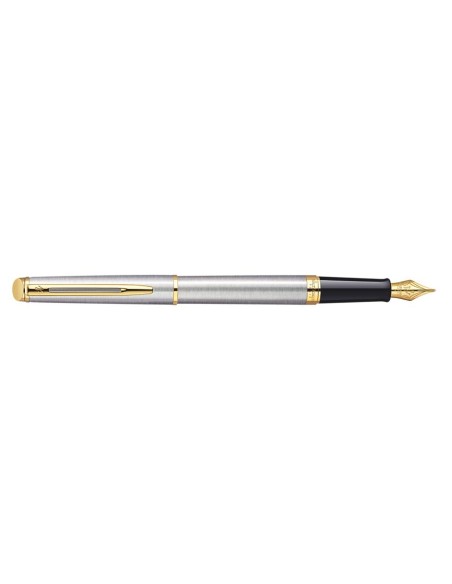 Waterman Hémisphère Fountain Pen, Stainless Steel with 23k Gold Trim, Fine Nib with Blue Ink Cartridge, Gift Box